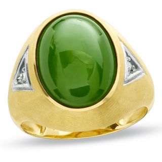 Mens Oval Jade Ring in 10K Gold with Diamond Accents   View All Rings