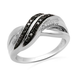 ct t w enhanced black and white diamond crossover ring in sterling