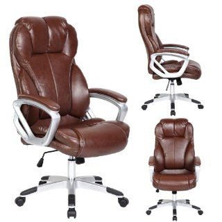 2xhome   Deluxe Professional Leather Tall and Big Ergonomic Office High Back Chair Brown Boss Work Task Computer Executive Comfort Comfortable Padded Loop Arms Nylon Base Swivel Adjustable Seat Furniture for Conference Room Receiption 