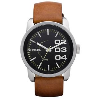 Diesel Mens Franchise 46mm Leather Watch   Stainless Steel      Clothing
