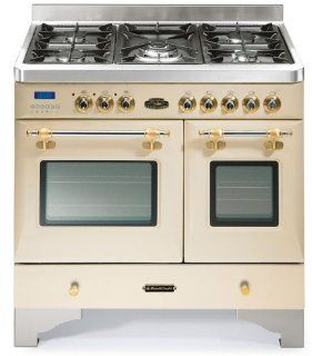 Fratelli Onofri Royal Chiantishire Dual Fuel Range Double Oven, 120V   Cream/Brass Appliances