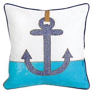 Jonathan Adler Cote D'Azure Anchor Pillow, 16" x 16"'s