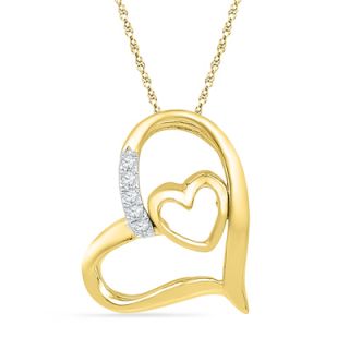 Diamond Accent Tilted Double Heart Pendant in 10K Gold   Zales