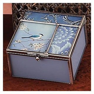 Blue Robin Blue Glass Jewelry Box Container Accessory Jewel Holder Jewelry