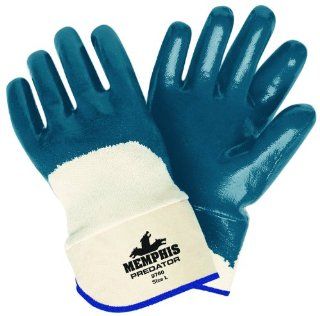 MCR Safety 9760 Predator Supported Nitrile Coated Palm Men's Gloves with Safety Cuff, Smooth, Blue/White, Large   Work Gloves  