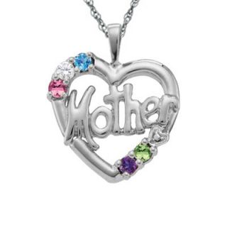 Mothers Birthstone Heart Pendant in Sterling Silver (2 6 Stones