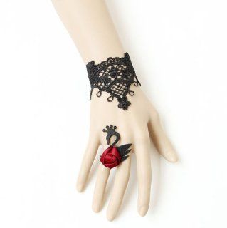 Gothic Punk Style DIY Handcrafted Black Swan Black Lace Wristband Bracelet Ring Party Decorations Link Charm Bracelets Jewelry