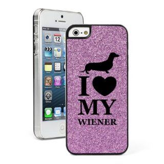 Purple Apple iPhone 5 5s Glitter Bling Hard Case Cover 5G141 I Love My Wiener Dachshund Dog Cell Phones & Accessories
