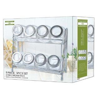 Euro Ware Nine Piece Glass Jar CounterTop Set With Chrome Rack Kitchen & Dining