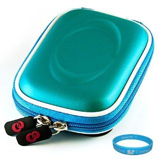 Baby Blue Slim Edition Compact Digital Camera Carrying Case with Dual Zippered Opening and Removable Carbineer for Sony Cyber shot DSC WX30 Digital Camera + SumacLife TM Wisdom Courage Wristband Camera & Photo