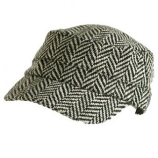 New Wool Tweed Herringbone Military Castro Railroad Cadet Hat Cap Black at  Mens Clothing store