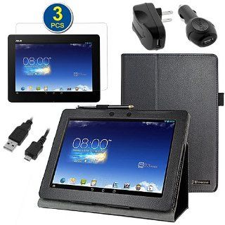 BIRUGEAR SlimBook Leather Folio Stand Case with Screen Protector, Charger for Asus Memo Pad FHD 10 ME302C   10.1'' Full HD IPS Display Tablet (Black Case) Computers & Accessories