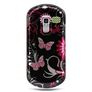 PINK BUTTERFLY Hard Plastic Graphic Case for Samsung Restore M570 (Sprint) Cell Phones & Accessories