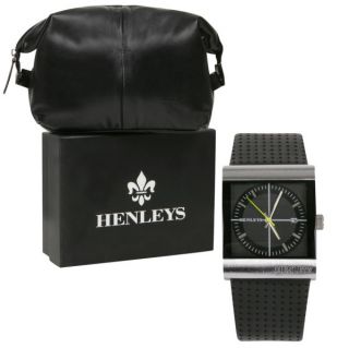 Henleys Mens Square Black Dial Watch      Clothing