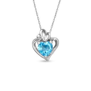 0mm Heart Shaped Blue Topaz and White Sapphire Pendant in 10K White