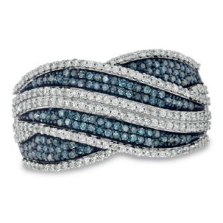 CT. T.W. Enhanced Blue and White Diamond Wave Ring in 10K White