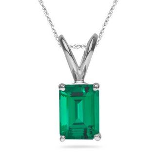 8.70 Cts of 16x12 mm AAA Emerald Cut Russian Lab Created Emerald Solitaire Pendant in 14K White Gold Jewelry