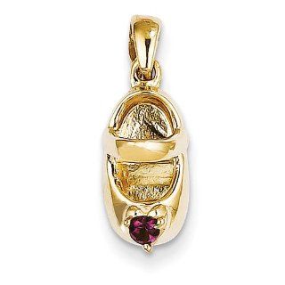 14k Yellow Gold 3 D July/Ruby Engraveable Baby Shoe Charm Pendant Clasp Style Charms Jewelry