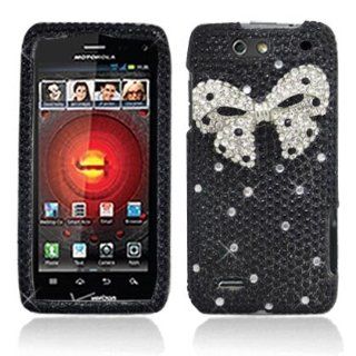 3D Bow Tie Black With Full Rhinestones Faceplate Hard Plastic Protector Snap On Cover Case For MOTOROLA DROID 4 Cell Phones & Accessories