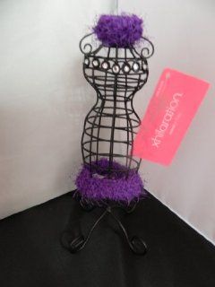 Xhilaration Black Metal Dress Form Jewelry Tree with Purple fabric trim with bling beads across bodice 