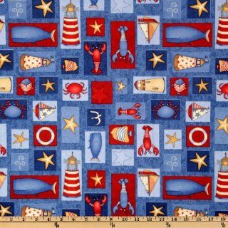 44'' Wide Safe Harbor Nautical Blocks Blue/Red Fabric By The Yard