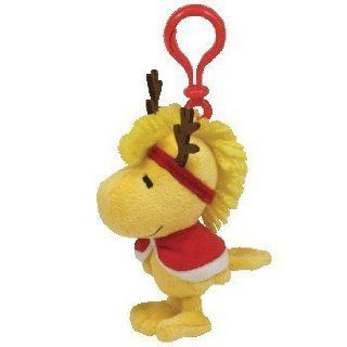 TY Beanie Baby   WOODSTOCK the WINTER Bird ( Reindeer Antlers and Cape   Peanuts   Plastic Key Clip ) Toys & Games