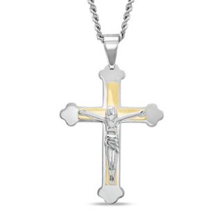 Mens Crucifix Pendant in Two Tone Stainless Steel   24   Zales