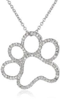 Silver and Diamond Dog Paw Pendant Necklace (1/20 cttw, I J Color, I2 I3 Clarity), 18" Dog Lover Necklace Jewelry