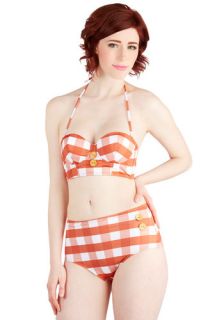 Pool Party Picnic Swimsuit Top in Orange Gingham  Mod Retro Vintage Bathing Suits