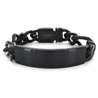 Mens Engraveable Black Plated Stainless Steel ID Bracelet with Hidden Clasp SZUL Jewelry