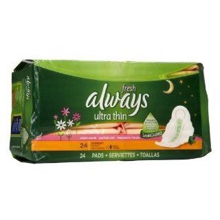 Always Ultra Thin Pads Overnight with Wings, Fresh Scent 24 Count (Pack of 6) Health & Personal Care