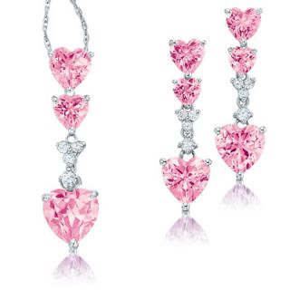 Heart Shaped Lab Created Pink and White Sapphire Pendant and Earrings