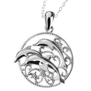 Sterling Silver Dolphin Pendant   White (18)