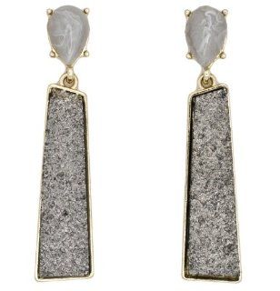 Hot Holiday Trend Silver Gray Cabochon & Druzy/ Drusy Rectangle Teardrop Dangle Earrings Jewelry