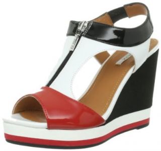 Geox Women's Janira2 Wedge Sandal,White/Black/Red,41 EU/10.5 11 M US Shoes