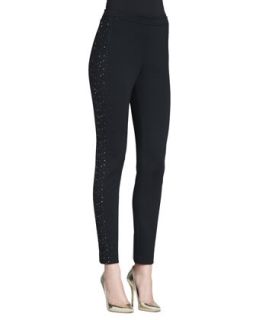 Womens Stretch Milano Slim Pants with Scattered Sequin Details, Caviar   St.