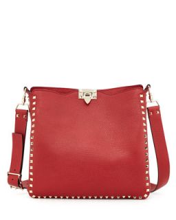 Rockstud Flip Lock Messenger Bag, Rosso Red   Valentino