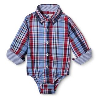 G Cutee Newborn Boys Long Sleeve Plaid Button Down Shirtzie   Blue/Red 12 M