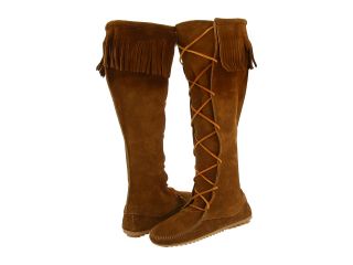 Minnetonka Front Lace Hardsole Knee Hi Boot Womens Lace up Boots (Brown)