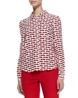 Womens lorelle long sleeve autobahn print shirt, lacquer red/white   kate