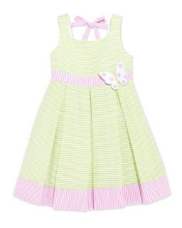 Girls Seersucker Butterfly Dress, Green/White/Pink, 4 6X   Florence Eiseman