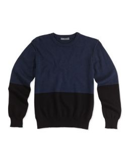 Boys Colorblock Crewneck Sweater, Black   Vince