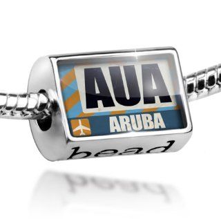 Bead Airportcode AUA Aruba   Charm Fit All European Bracelets, Neonblond Jewelry