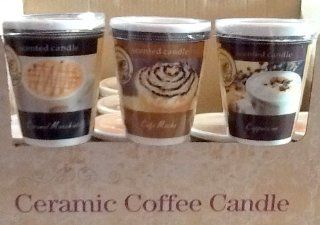Ceramic Coffee Candles   Set of 3 Assorted Coffee Scented Candles in Ceramic Coffee Cups  