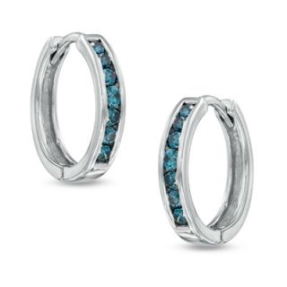 CT. T.W. Enhanced Blue Diamond Hoop Earrings in Sterling Silver