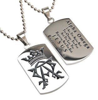 Christian Mens Stainless Steel Abstinence "Alpha Omega   I Am the Alpha and the Omega, the First and the Last, the Beginning and the End   Jesus   Revelation 2213" Alpha & Omega Dog Tag Necklace for Boys   Guys Purity Necklace   24" Bal