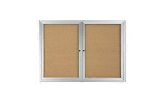 5' x 3' Enclosed Message Board with Self Healing Cork Surface, 2 Locking Swing open Doors, 60" x 36" Indoor Bulletin Board with Wall Mounting Bracket, Silver Aluminum Frame 