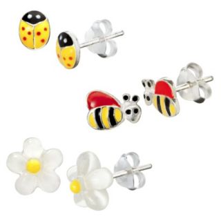 Sterling Silver Ladybug, Bee, Flower Earring Set