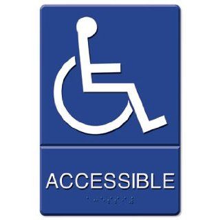 6 Pack ADA Sign Wheelchair Accessible, Tactile Symbol/Braille, Plastic, 6x9, Blue/White by US STAMP (Catalog Category Office Maintenance, Janitorial & Lunchroom / Well Being, Safety & Security)  Printer Inks And Toners 