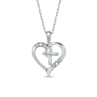 Diamond Accent Heart and Cross Pendant in 10K White Gold   Zales